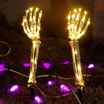 1 чифт Хелоуин Скелет на Ръчната Лампа, Призракът на Ръчно Лампиона Наземни Светлини Колове Светлина за Фестивала Призраци Градина Двор Пътека Декор