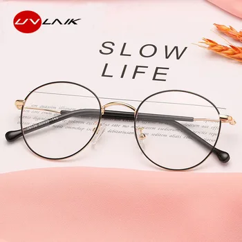 UVLAIK Готови Очила за късогледство, Женски Кръгли Метални Очила по рецепта, Студентски Очила за късогледство, рамки с диоптриями от 0 до 0,5 до -4