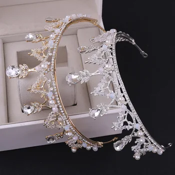 Корейски Планински Кристал, Перлена корона за младоженци Сватбена прическа бижута за коса на едро