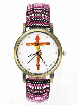 Бог Исус Христос Е Разпънат На Кръста Часовници Ден На Великден Християнски Религиозен Платно Текстилен Ремък Унисекс Спортни Ежедневни Relojes Часовници