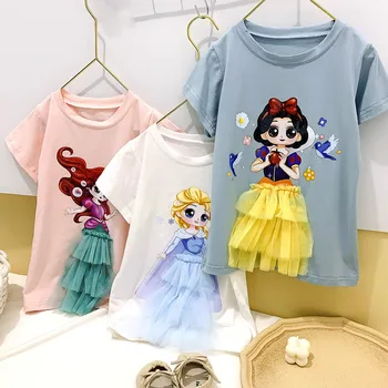 Бебешка рокля в Корейски стил, Лятно Нова Рокля 2021 Година От чист Памук За Момичета, Дълга тениска с анимационни герои 