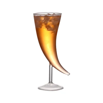 Креативен Стъклен рог за пиене на крака, Чаша за коктейли - Купа от Рога на Викинга за медовухи, бира и бира