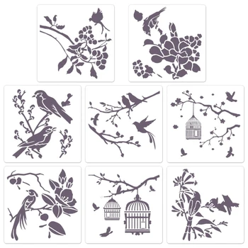 Кухи Цвете Птици Шаблон Шаблон за многократна употреба върху Дървени Тапет Хартиена Картичка Платно 8X85DD