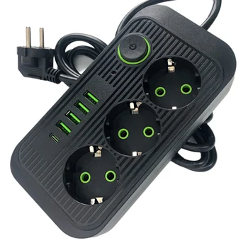 2-Пинов Щепсел EU Plug Power Strip С 3 USB Преносима Удлинительной Розетка от 1,8 м Кабел AC Адаптер За Пътуване USB Зарядно За Смартфон