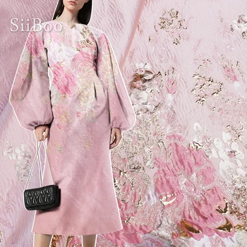 Европейската луксозна цветна подложка печатна розова кърпа от жаккардовой брокат метален цвят за женски рокли tissu telas SP6021