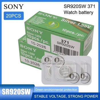 20 ПАРЧЕТА на Sony 371 SR920SW AG6 920 LR920 LR69 171 370A 371A 1,55 В Батерия за часовници от азотен Сребро с едно Зърно Опаковка Бутон Клетка Монета