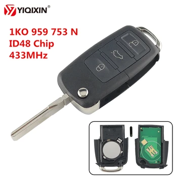 YIQIXIN 1KO 959 753 N 433 Mhz ID48 Чип 3 Бутона Flip Дистанционно Управление на Автомобилен Ключ Празно Нож За VW Passat Beetle, Polo За Skoda