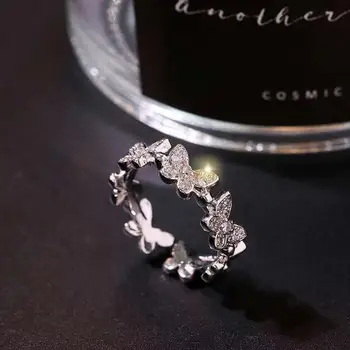 Мода Сребърен Цвят Crystal Butterfly Пръстени Насекомо Открит Регулируема Планински Кристал Пръст Пръстени за Жени, Момичета Сватбени Декорации