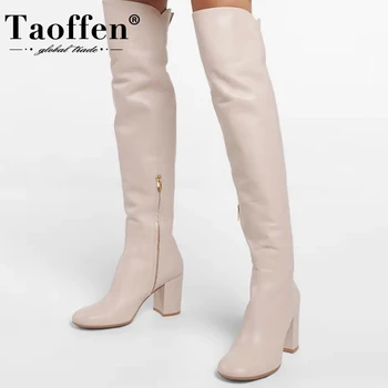 Taoffen/размери 34-43; дамски ботуши над коляното от естествена кожа; зимни дамски обувки; модни дълги ботуши с остри пръсти ; дамски обувки