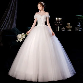 Ново, Модерно Класическо Просто Японска Сватбена рокля във формата на Сърце размер на плюс с открити рамене и лък Vestidos De Noiva 2022 Robe De Mariage