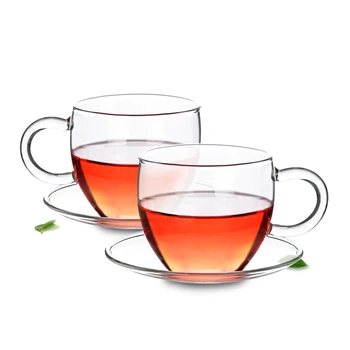 Чаша и Чинийка за Чай Набор от много -1*100 мл Термоустойчиви, Прозрачни Стъклени Чаши Чай Чаши + Чинийка 9 см