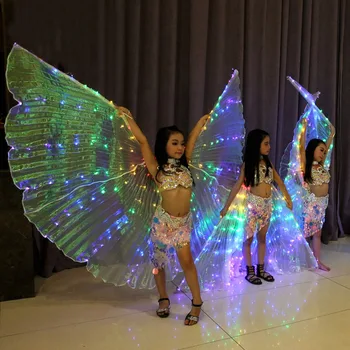 Момичета Цветен Led Лампа За Танц на Корема Крила на Пеперуда Костюм за Деца от Източен Индийски Танц на Корема Танцови Аксесоари