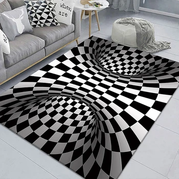 Илюзия Мат Черен Вихър Клоун Капан Килим 3D Геометрична Илюзия Подложка За Пода на една Илюзия Килим Дневна Спалня Художествен Килим