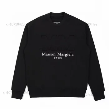 Maison Margiela Пуловер За Мъжете и За Жените Есен 22SS MM6 За Мъже 3D Релеф Големи High Street За жени Harajuku Hoody с Кръгло Деколте