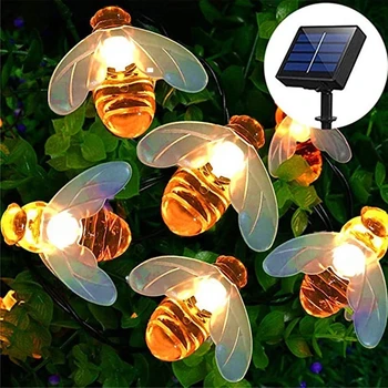 На Слънчеви Батерии Скъпа Медоносная Пчела Led Венец Страхотна Светлини 20 светодиода 50 светодиоди Пчела Открит Дворна Ограда Двор Коледна Гирлянда Светлини