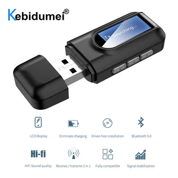 5,0 Bluetooth Адаптер Безжичен LCD Дисплей USB Bluetooth Приемник Музикален Аудио Предавател за PC TV Колата 3.5 мм AUX Adaptador