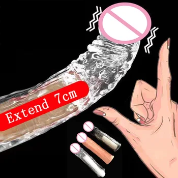 18 СМ за Многократна употреба Презервативи Удължител за Пенис Ръкав Забавяне на Еякулацията Crystal Презерватив Секс Играчки За Мъже Интимни Стоки Секс Продукти