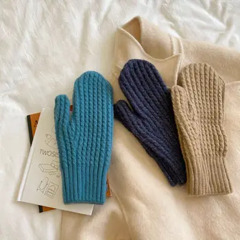Crochet Вълнени, Зимни Ръкавици, Обикновена Меки Топли Ръкавици за Жени, Мъжки Външни Велосипедни Ръкавици, Ветроупорен Ръкавици на Всички Пръсти