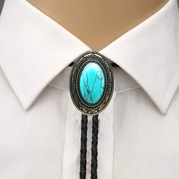 Вратовръзка-боло от бял камък с овална форма, тай-боло от с сплав, мъжки каубойски вратовръзка в стил уестърн за пастушки