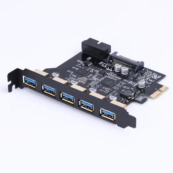 SATA 15PIN Конвертор Разширение PCI-E, USB 3.0 19-Пинов 5-Портов PCI Express Карти за Разширяване на Майнинга Биткойнов