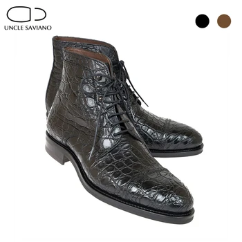 Мъжки обувки Uncle Saviano Chelsea Luxruy, обувки с добавянето на кадифе, зимни нескользящие Работни обувки дантела, модерен дизайнерски кожени мъжки обувки