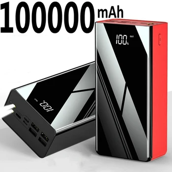 Пълен Огледален Екран Портативен 100000 ма Power Bank Бързо Зарядно Устройство външна Батерия Повербанк за Xiaomi Mi iPhone 12