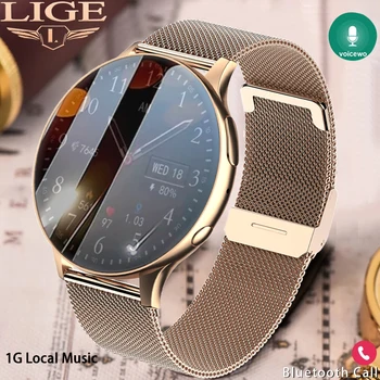 LIGE NFC Смарт Часовници За Жени Запис Smartwatch Bluetooth Повикване Гласов Помощник Цифров Часовник 1 Г Локална Музика Часовници За IOS И Android