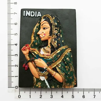 Индийски национален костюм сари момиче триизмерна живопис пътуване незабравимо занаяти магнитни стикери за хладилник