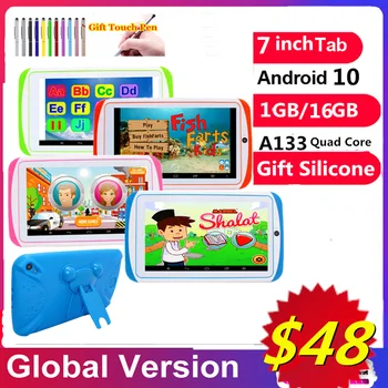 Горещи Продажбите на 7-ИНЧОВ Android 10,0 Tablet PC Силиконов Калъф Детски Подарък 1 GB RAM + 16 GB ROM E98 Quad-core Dual camera WIFI Безплатен Дръжка